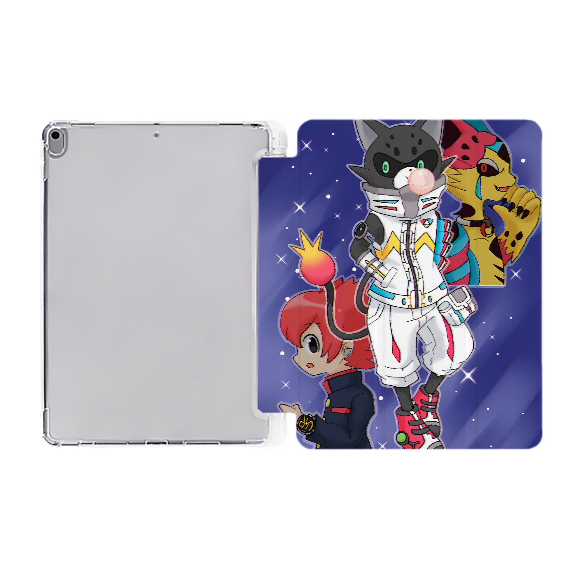 （画像用） 妖怪ウォッチ Yo-kai Watch IPad ケース ペン収納付き 三つ折りスタンド PUレザー×シリコン 対応機種9.5/10.5/10.9インチ
